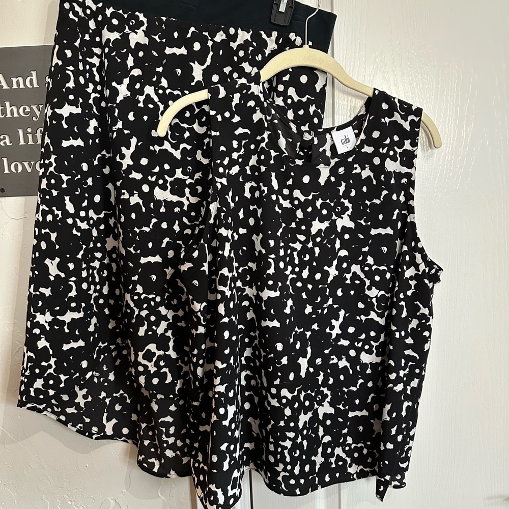 CAbi Black and White Skirt Set